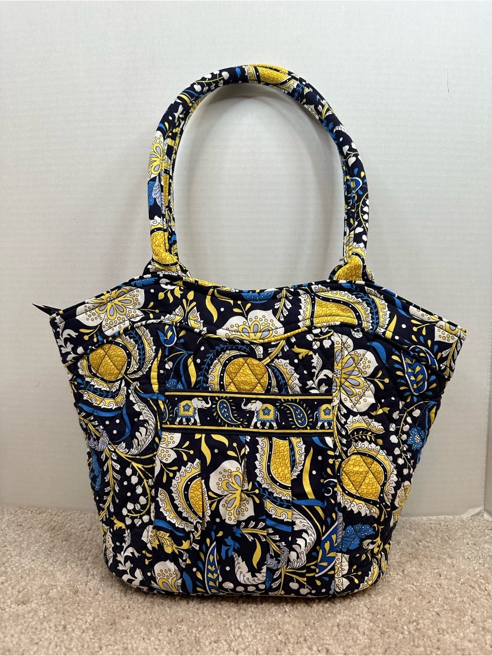 Vera Bradley Navy, Yellow & White Quilted Paisley Shoulder Bag
